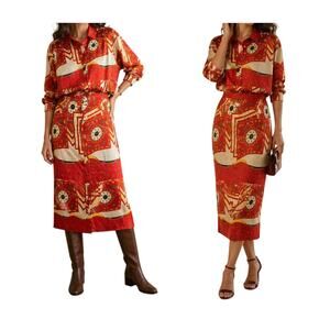 Vintage Alexander Campbell Red Cotton Skirt Set Gold Polo Print 14 Old Money 90s